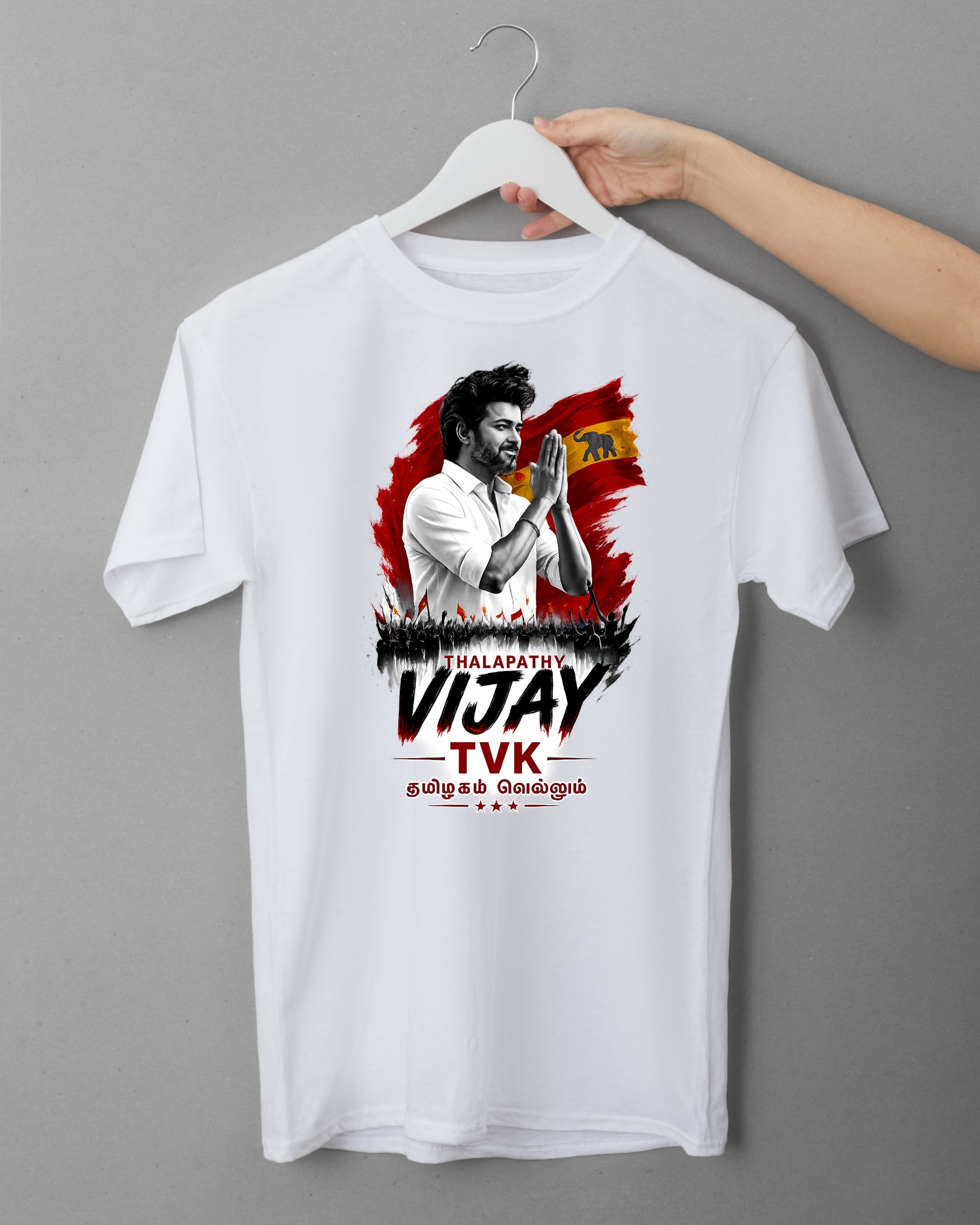 Thalapathy Vijay TVK Fan T-Shirt – Premium White Round Neck Cotton Tee