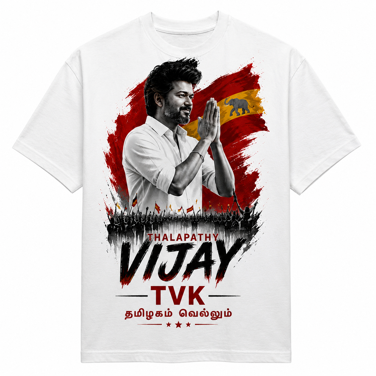 Thalapathy Vijay TVK Fan T-Shirt – Premium White Round Neck Cotton Tee