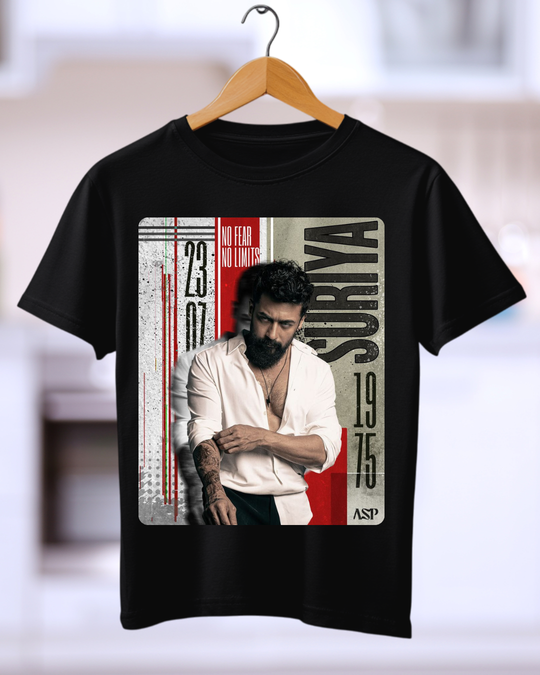Actor Surya Stylish Round Neck Black Tshirt