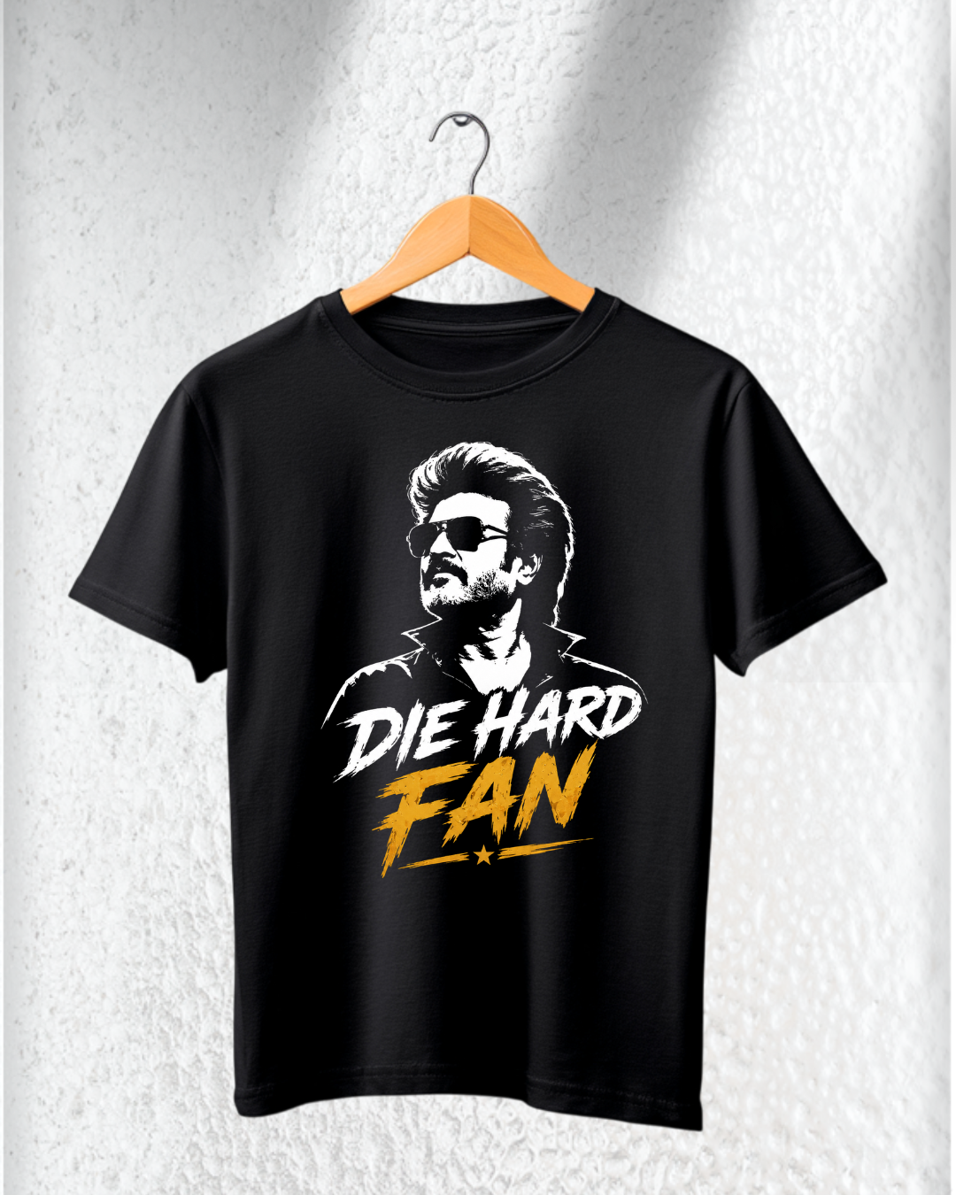 Die Hard Fan Black Round Neck T-Shirt | Mass Style Graphic Tee for Superstar Fans