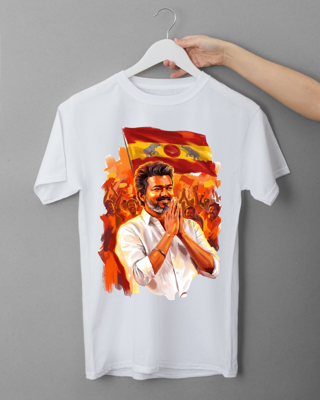 Thalapathy Vijay TVK Fan Edition White Round Neck T-Shirt | Premium Political Fan Art Tee for Men & Women